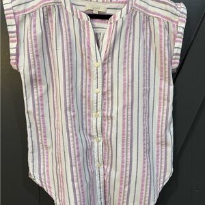 LOFT Women's Striped Button-Down Top - Pink and White